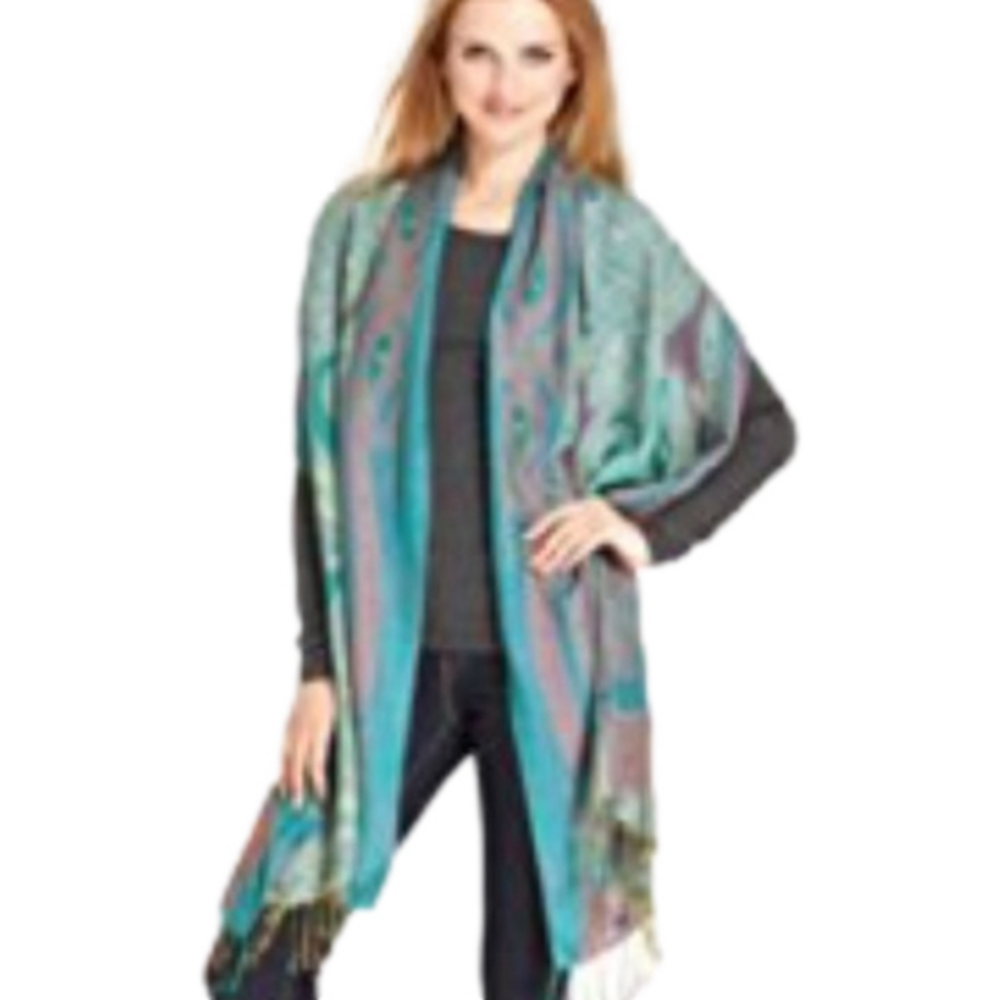 Collection Eighteen blue/green multi colored fringed Shawl